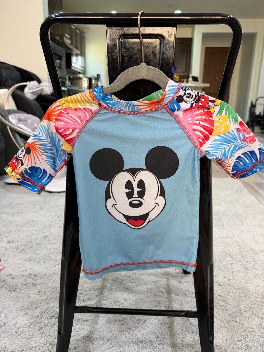Disney Mickey Mouse Light Blue Rashguard with Tropical Multi-Color Sleeves